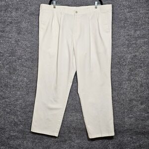 Dockers Mens Individual Fit Pleated Khaki Pants Cream White Cotton Blend 42x29